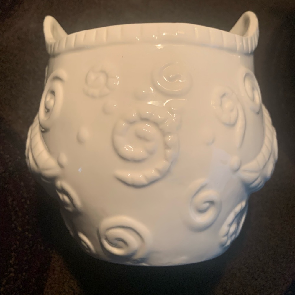 Owl Vase Planter Holder White W Big Rhinestone Eyes Pointed Ears 5.5” Tall 6” W - Picture 4 of 6